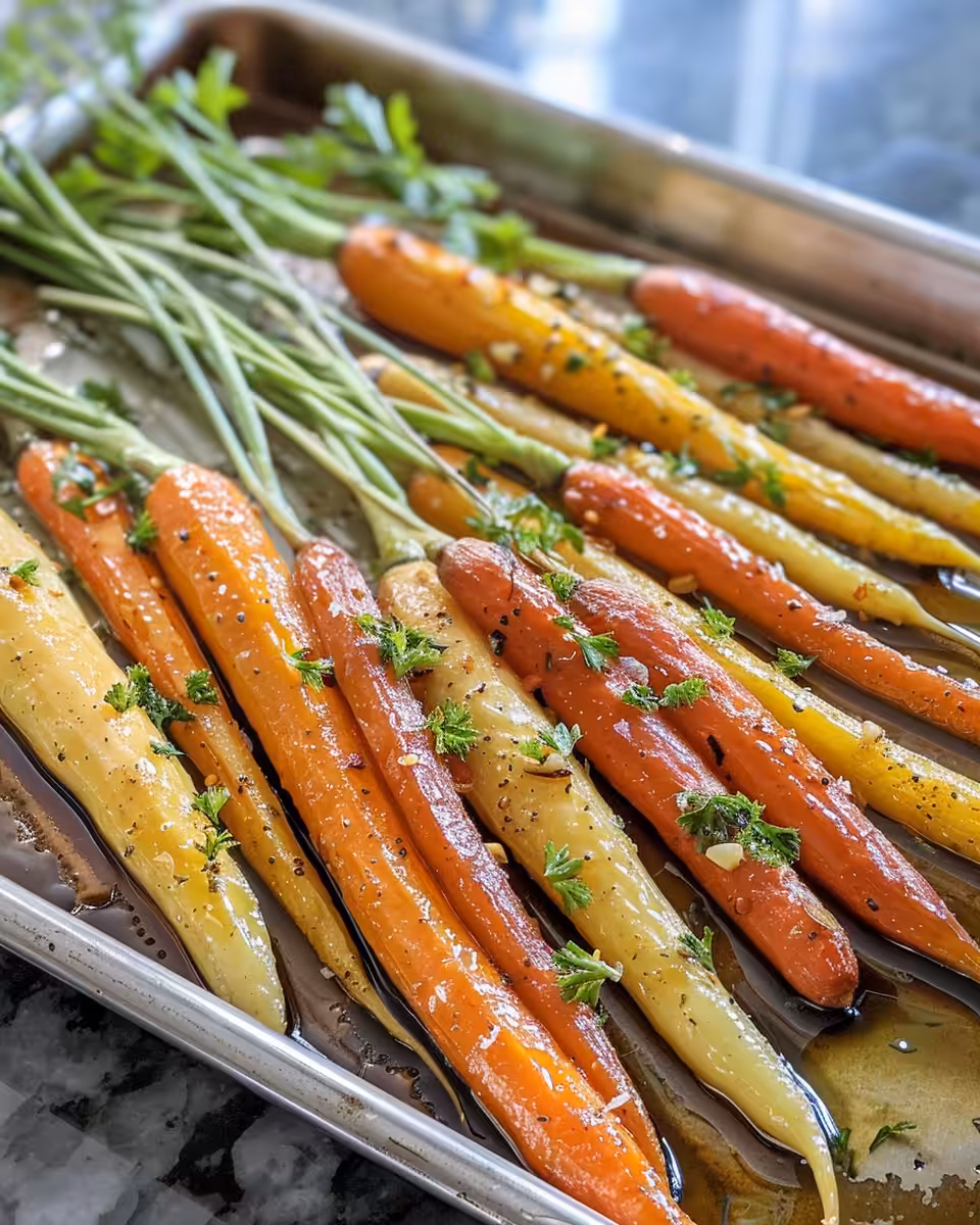 Ingredients of honey garlic roasted carrots laid out including honey, garlic, butter