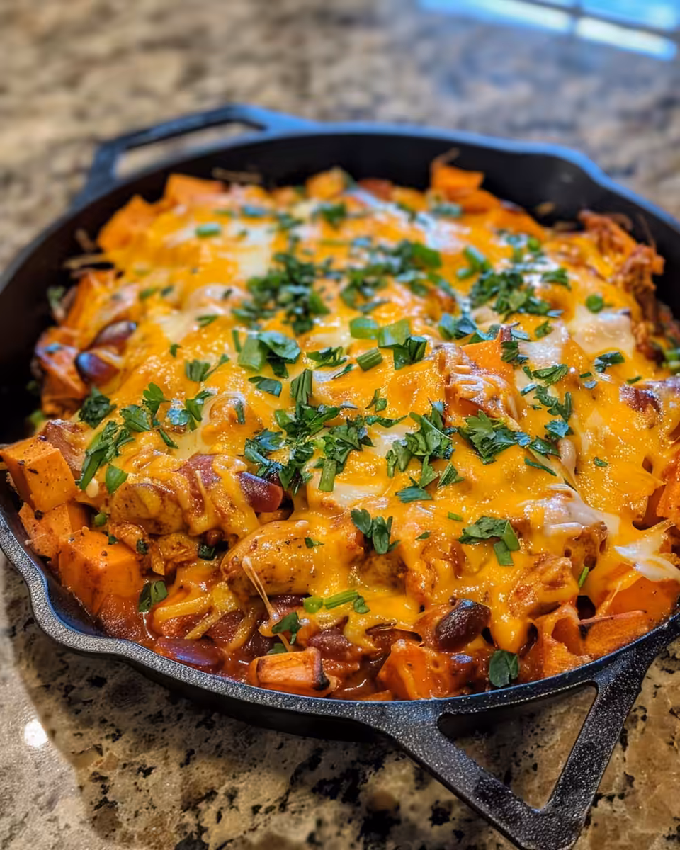Sweet potato skillet with BBQ chicken and cheese cooking pressure cooker