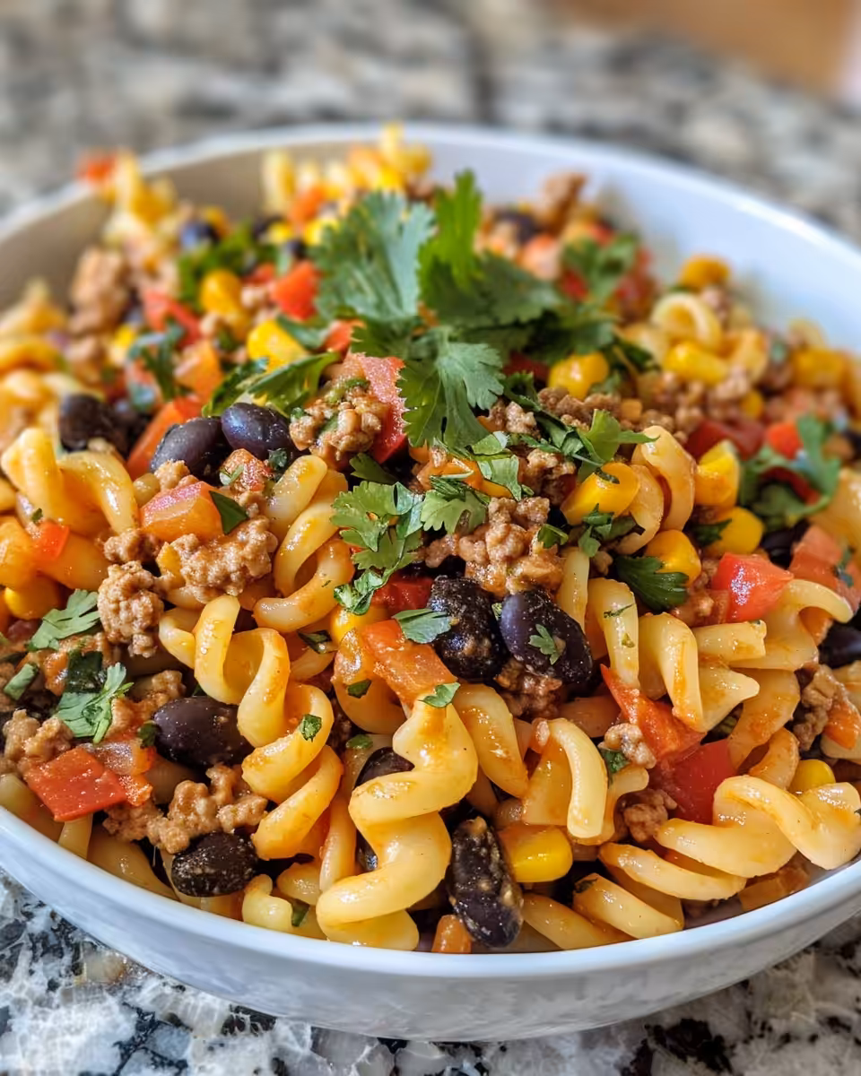 Key ingredients for taco pasta salad including mayo, sour cream, and salsa mixed in bowl