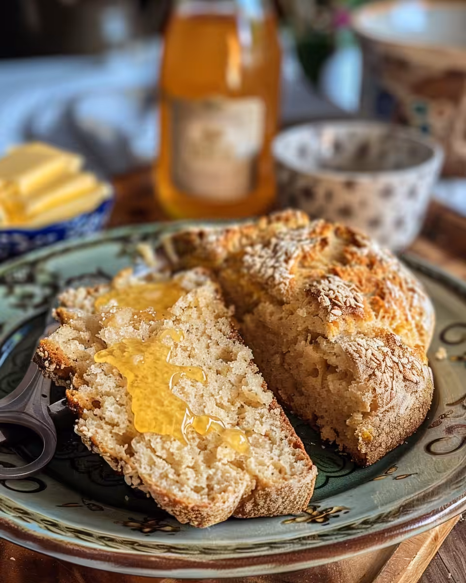 Close-up of golden Irish soda bread served fresh from the pressure cooker