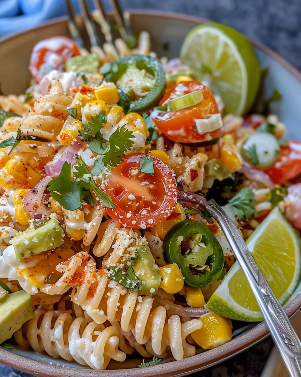 Close-up of fresh Mexican street corn pasta salad steaming from pressure cooker