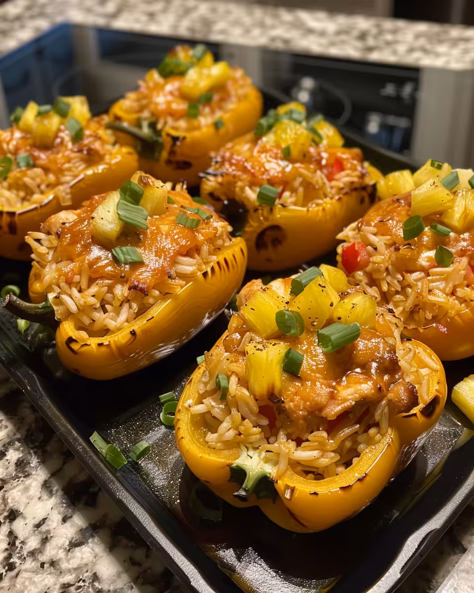 Ingredients for teriyaki pineapple chicken and rice stuffed peppers cooked in pressure cooker