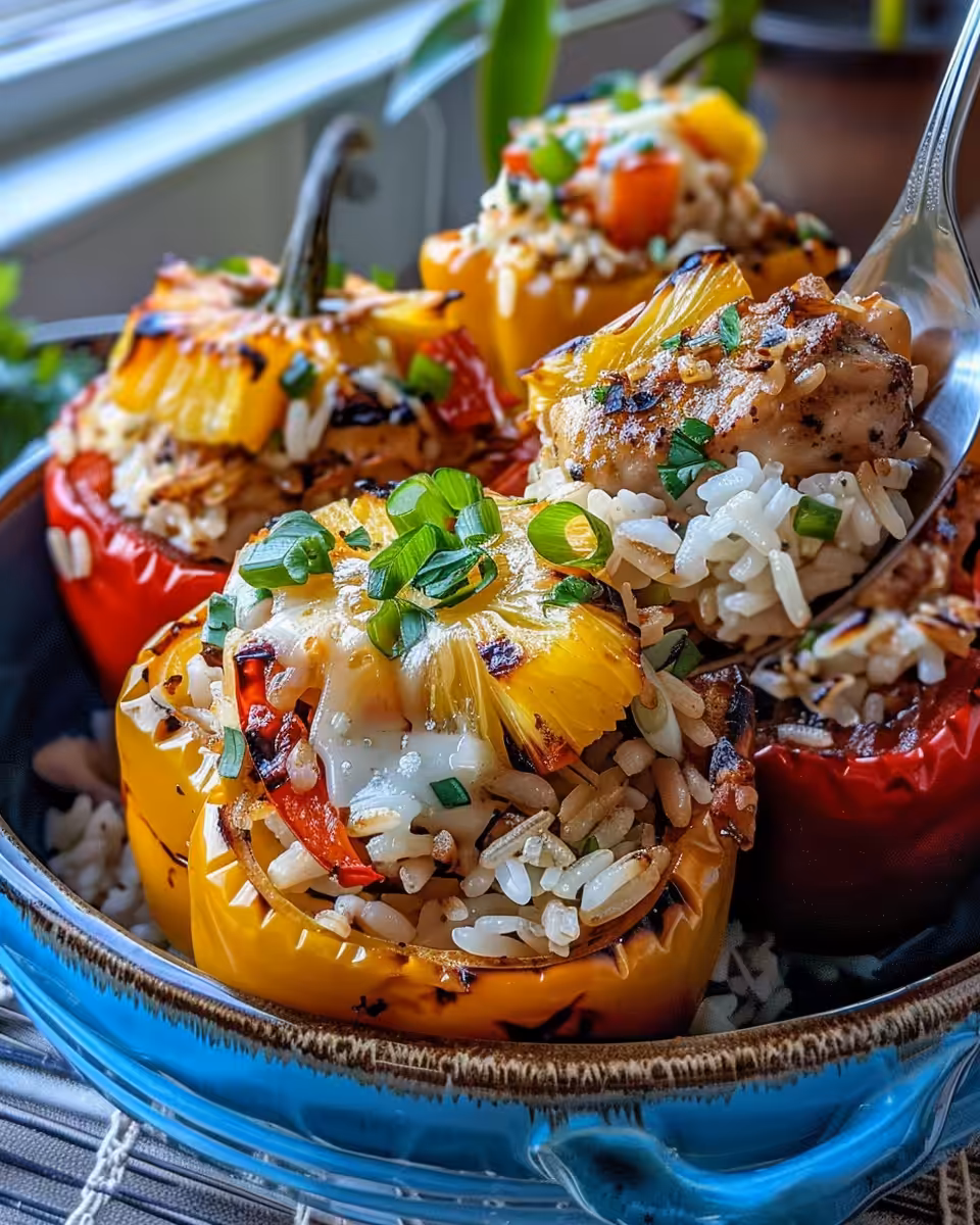 Teriyaki pineapple chicken rice stuffed peppers in pressure cooker