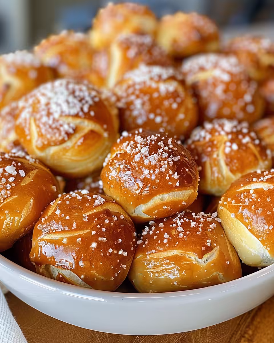 Buttery soft pretzel bites fresh and ready just out of the cooker