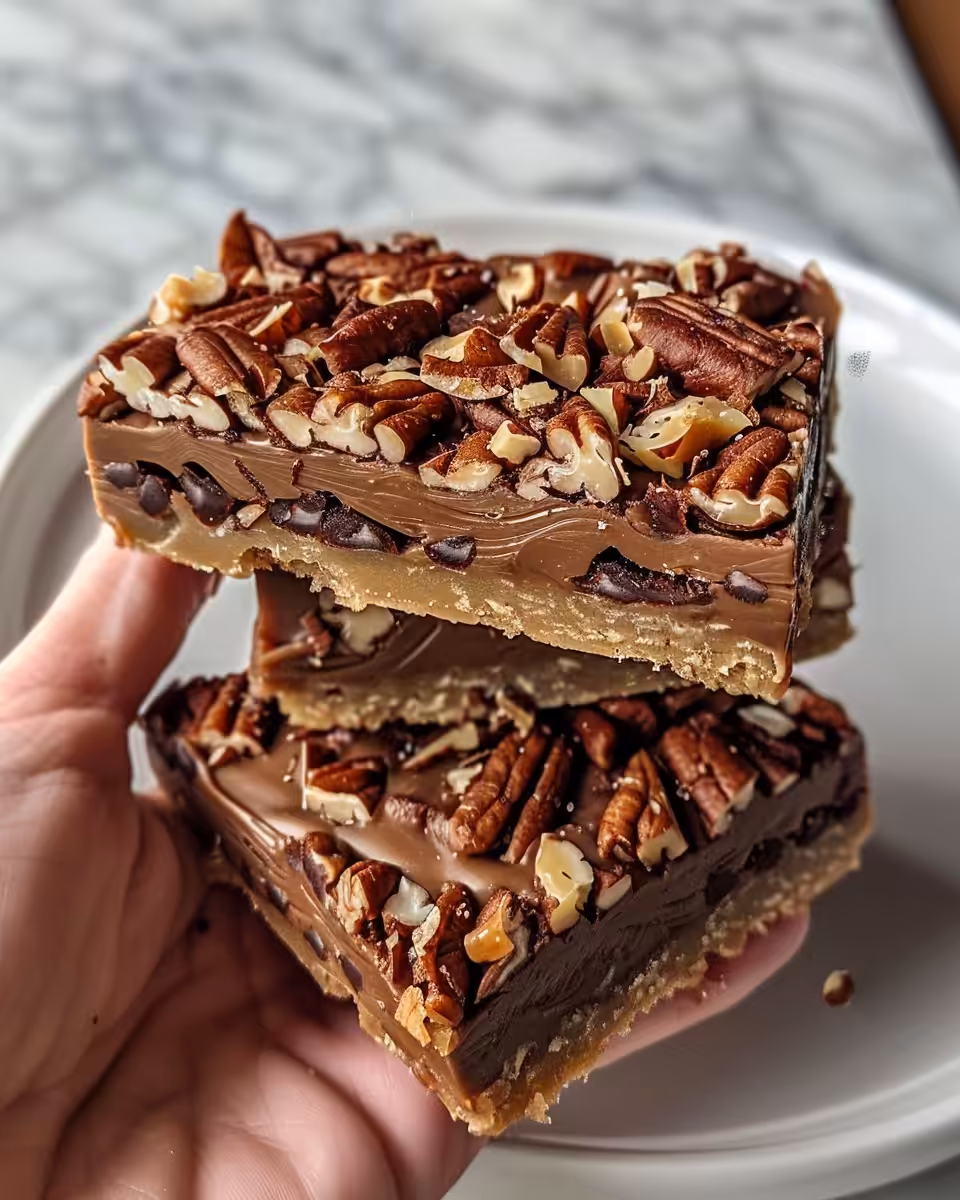 Freshly baked Turtle Bars in a pan after steaming in pressure cooker