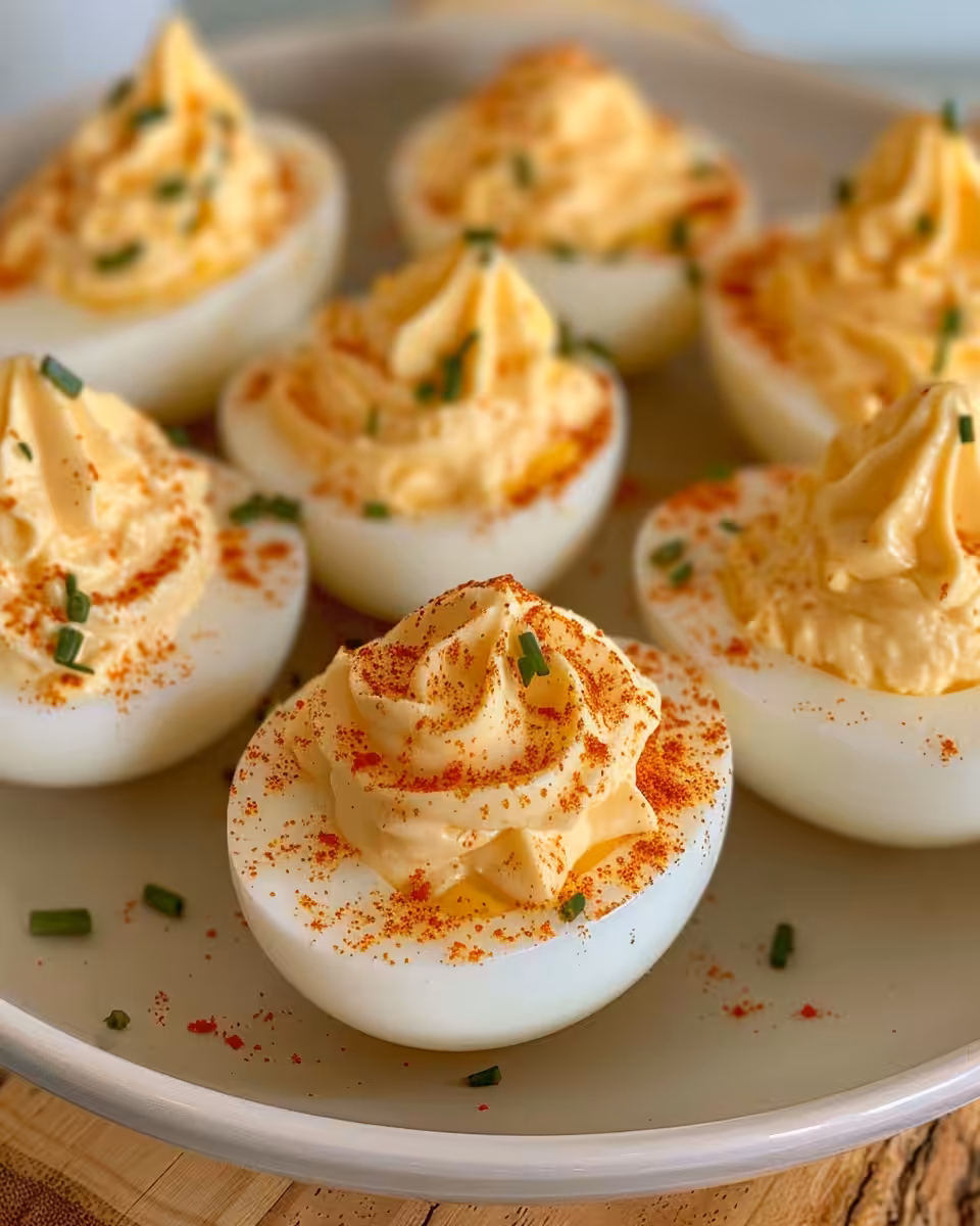 Ingredients laid out for creamy deviled eggs filling with mayo and spices