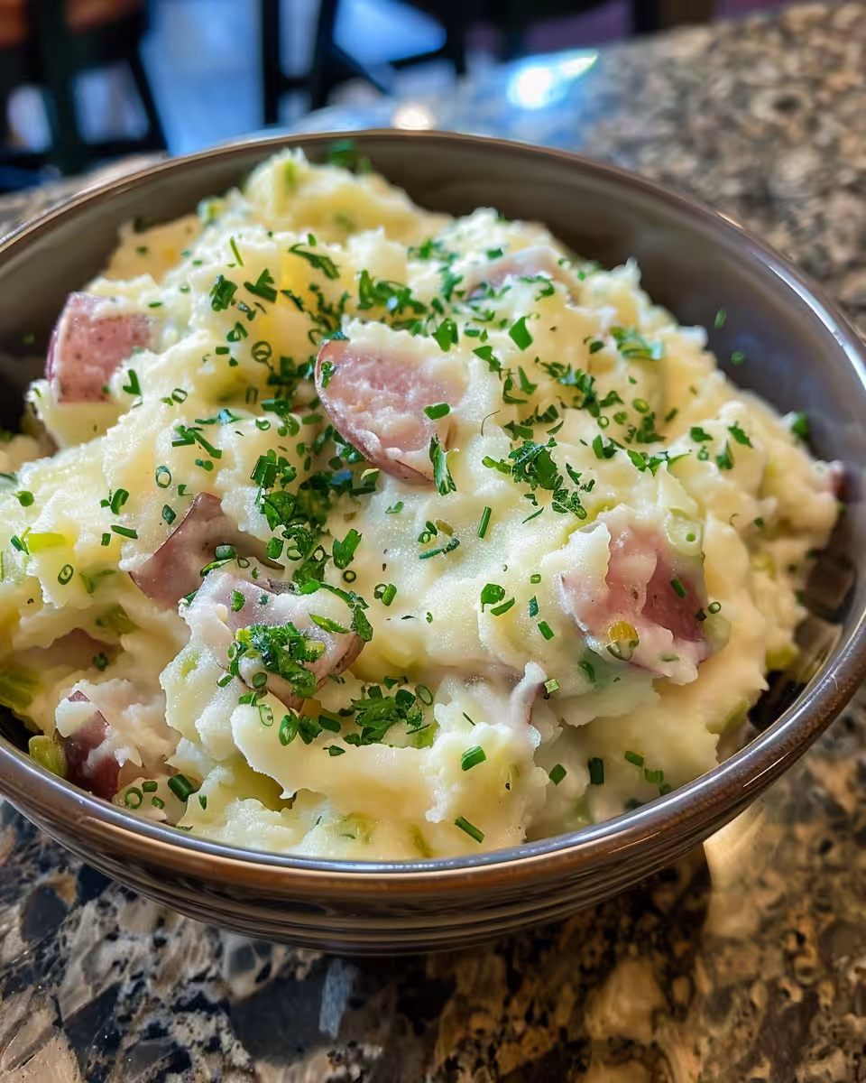 Ingredients laid out for Irish colcannon with potatoes, cabbage, butter, and green onions