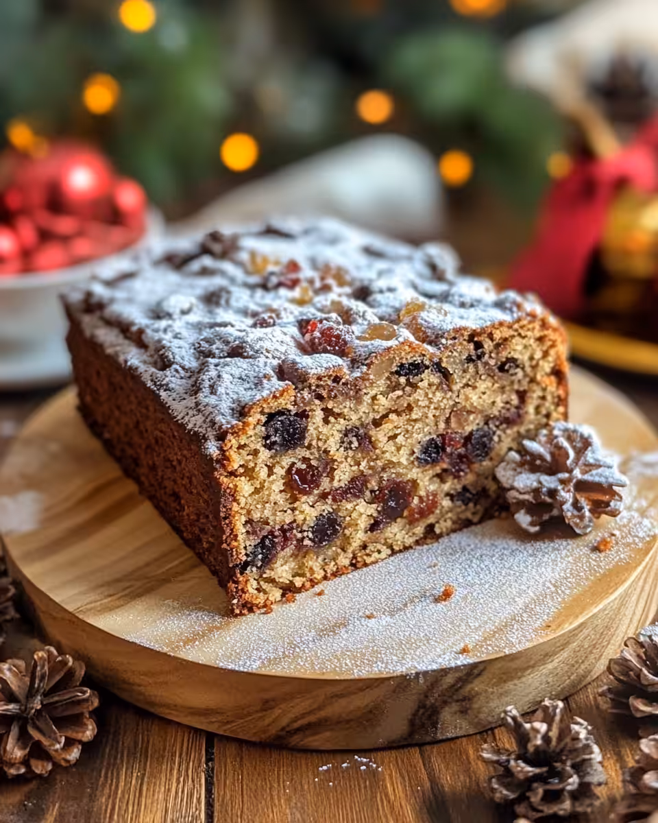 Ingredients for fruit cake including spices, nuts, and candied fruits