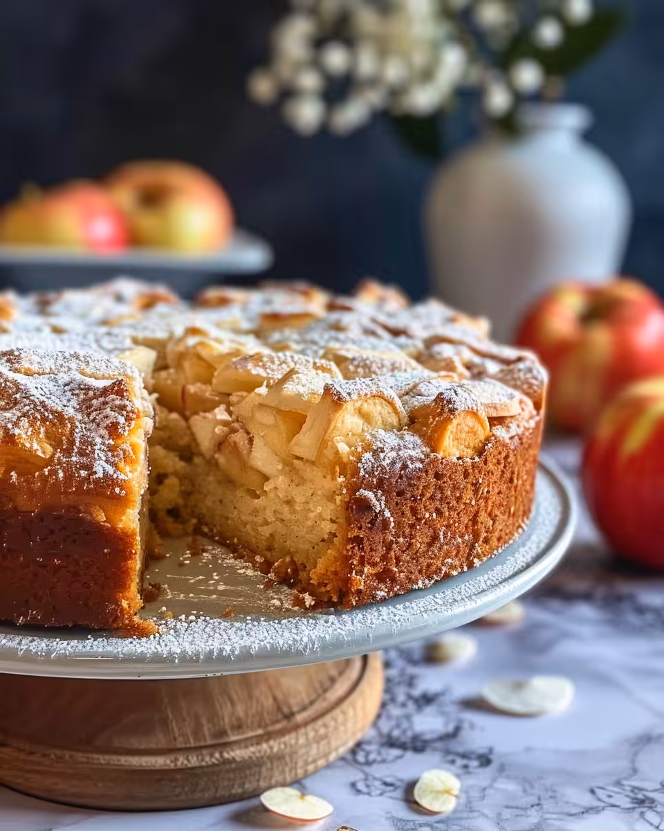 Ingredients of Irish apple cake including sliced apples, flour, and cinnamon