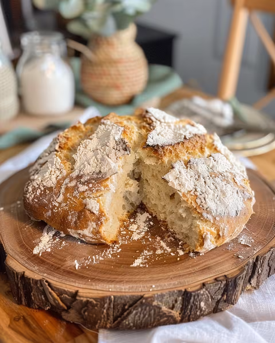 Ingredients for soda bread laid out on table with flour, salt, baking soda, buttermilk