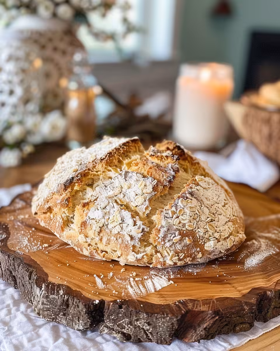 Freshly baked Irish soda bread loaf cooling on wire rack, golden crust