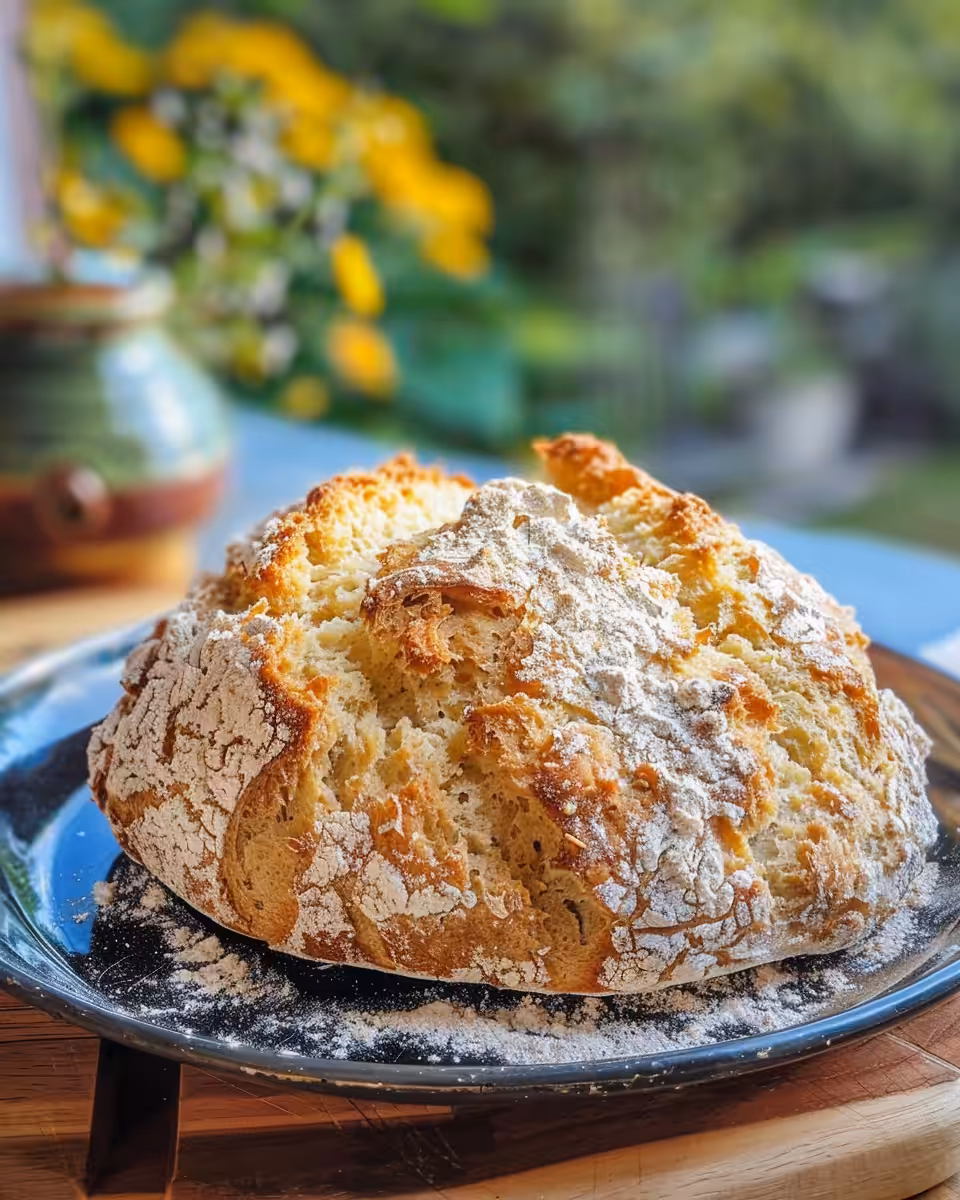 Sliced Irish soda bread loaf showing tender crumb and golden crust