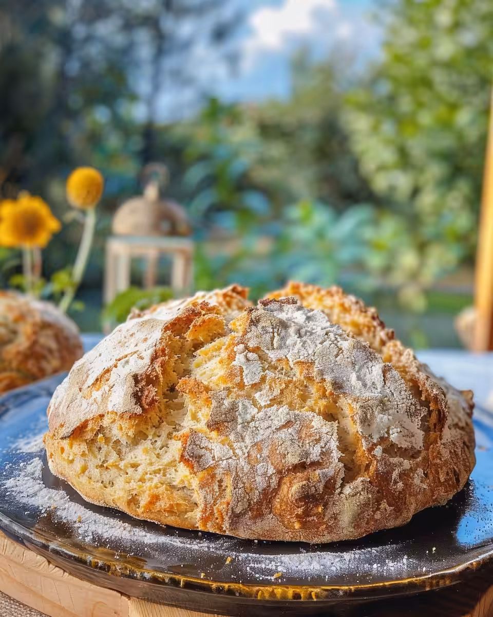 Freshly baked Irish soda bread in pressure cooker with sealing ring and steam