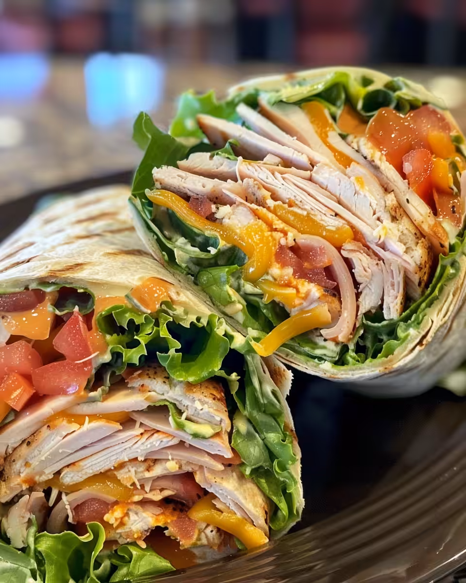 Ingredients for turkey ranch club wrap prepped and ready