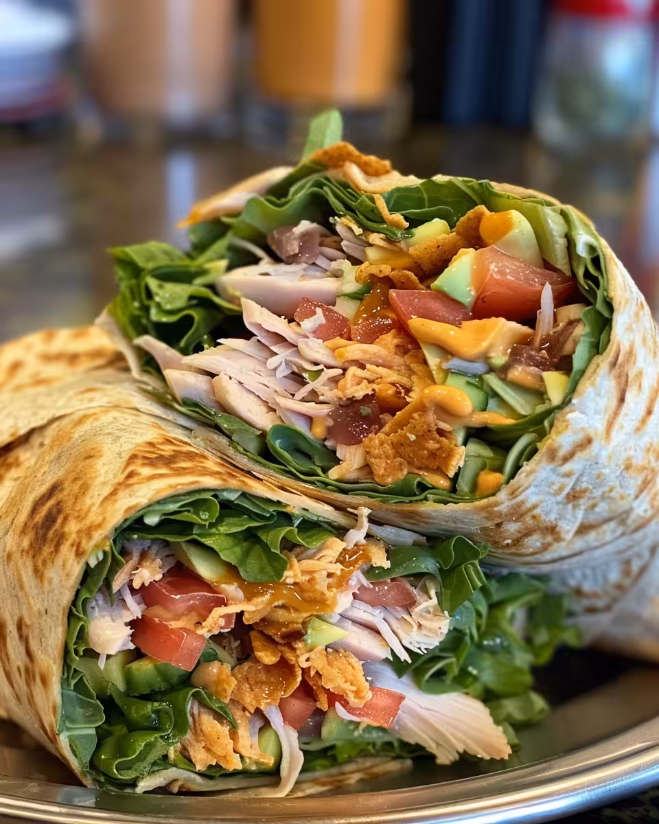 Close up of turkey ranch club wrap fresh and ready to eat